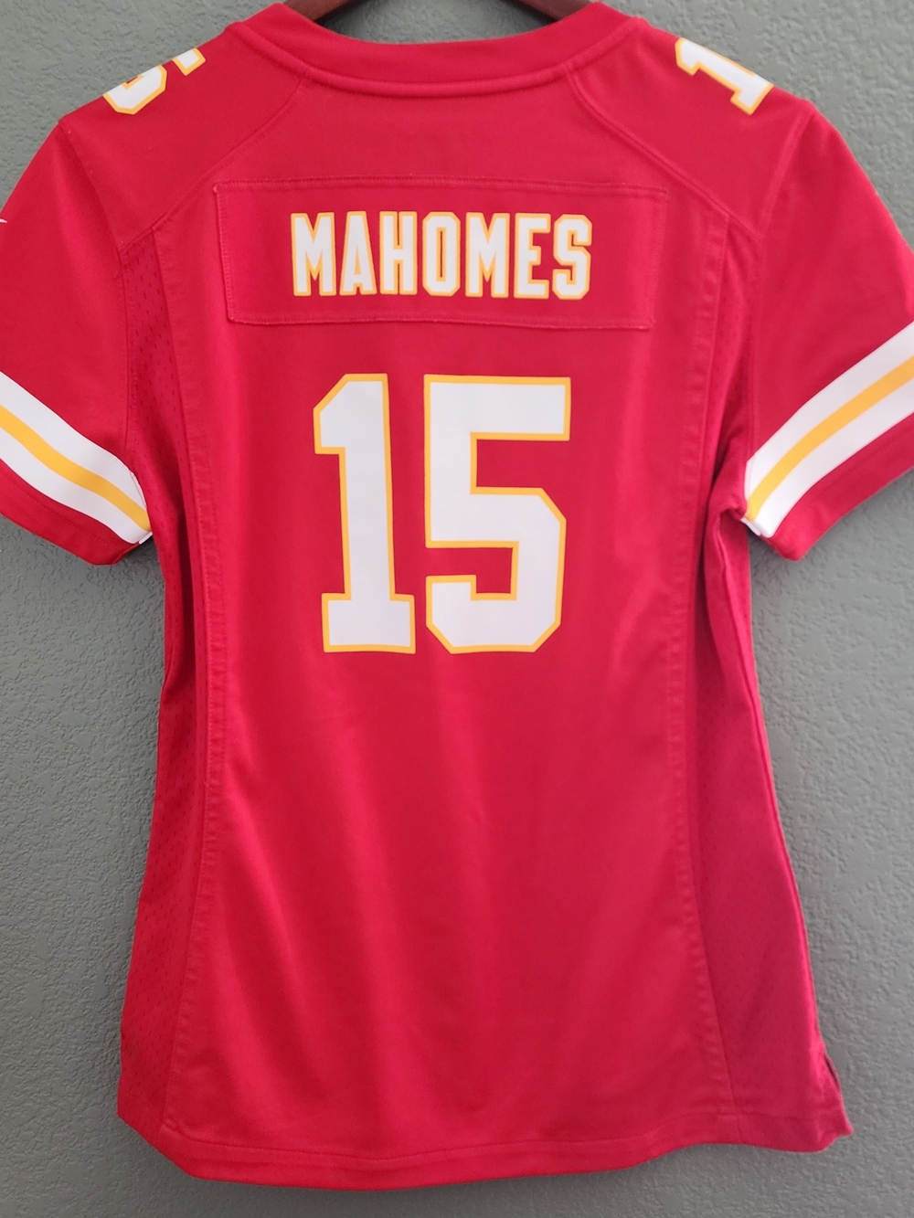 NFL Mahomes #15 Women's Red Jersey with White and Gold Accents